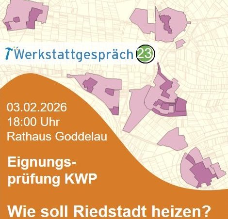 Karte mit Sanierungsgebieten für Crumstadt, Goddelau und Leeheim, Veranstaltungshinweis.